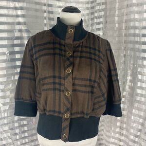 Cato Plaid Quarter Sleeve Snap Up Jacket